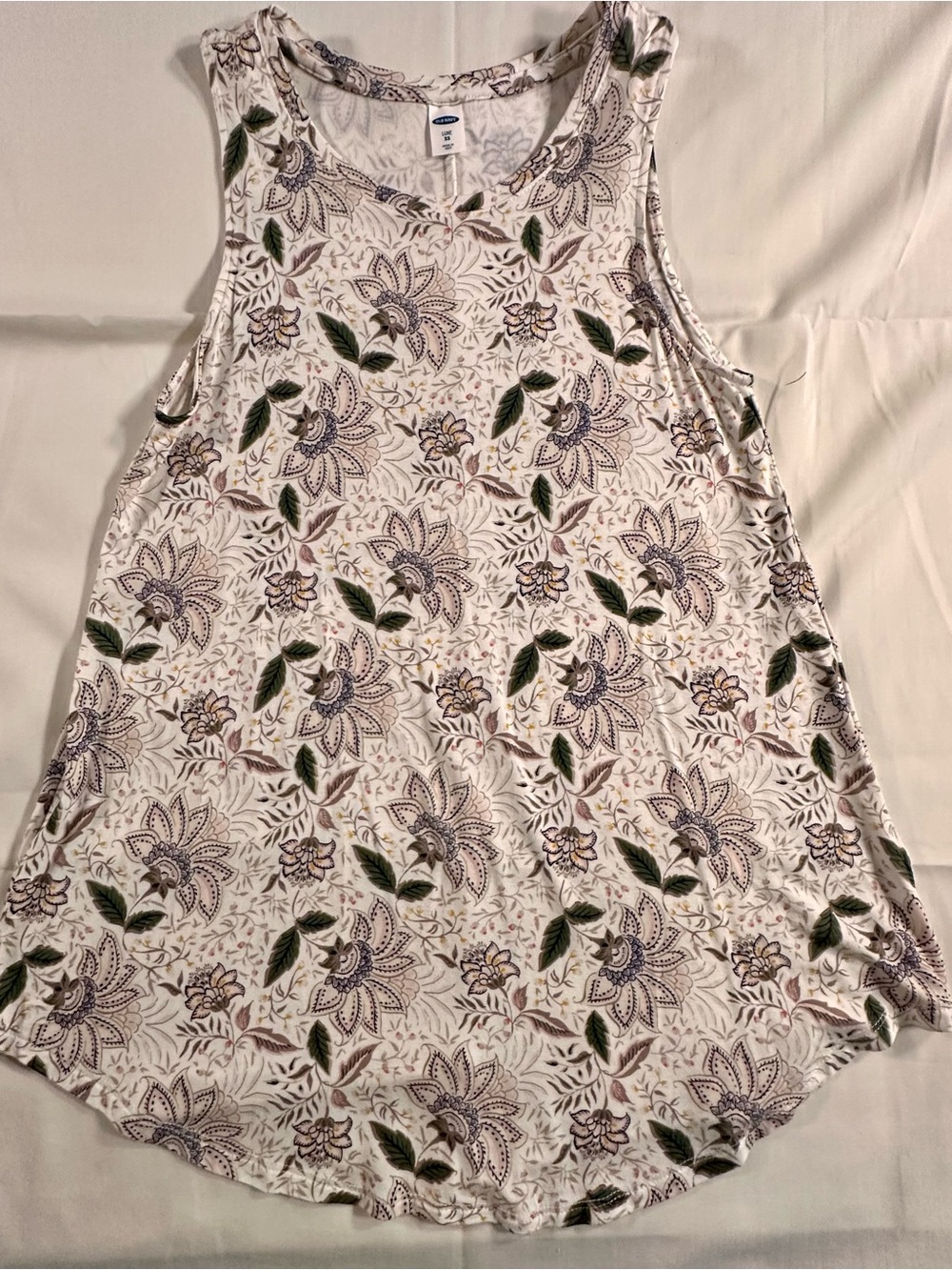 Old Navy Cream Floral Tank Top with Green Leaves